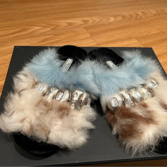 Prada Fur Slippers with Jewel Embellishments Authentic US8 - Picture 2 of 2